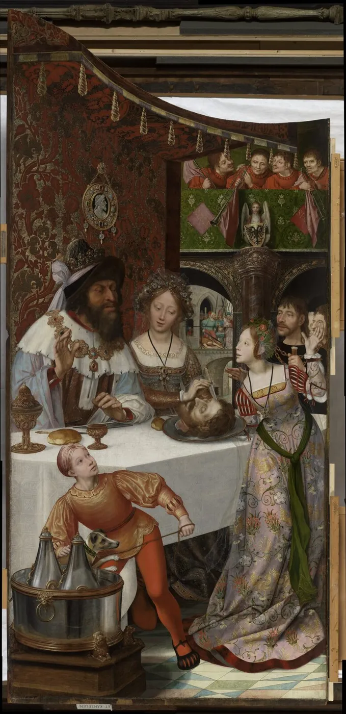 Salome is given the head of John the Baptist (1511) by Quinten Metsys — original painting reproduced as a hand-painted oil on canvas