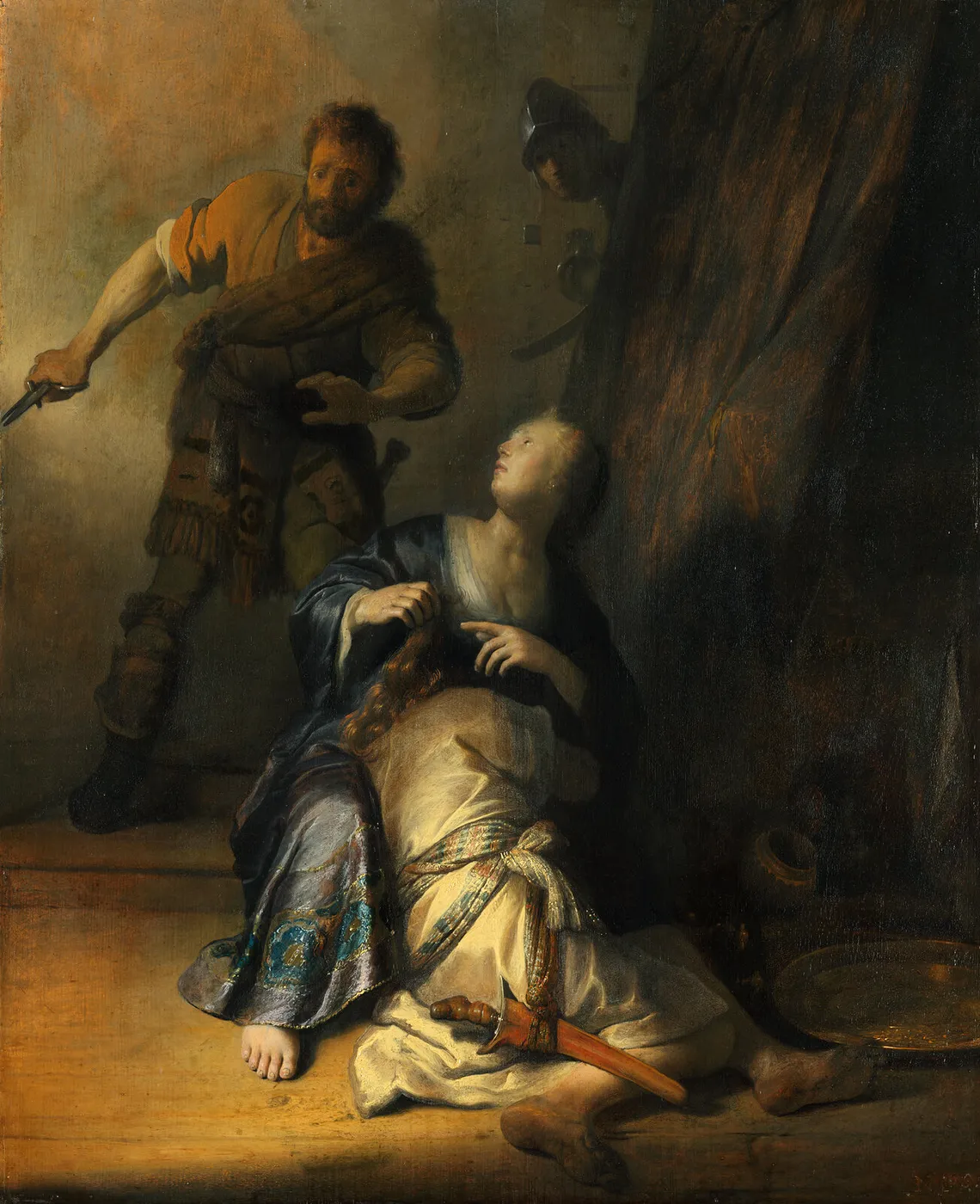 Samson betrayed by Delilah (1628) by Rembrandt — original painting reproduced as a hand-painted oil on canvas
