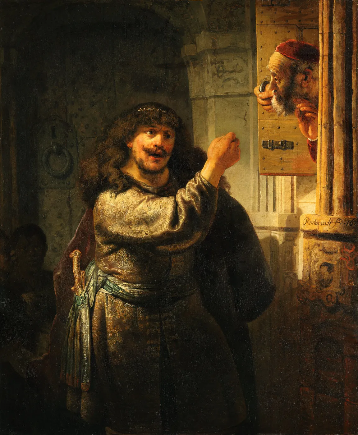Samson threatens his father-in-law — Rembrandt