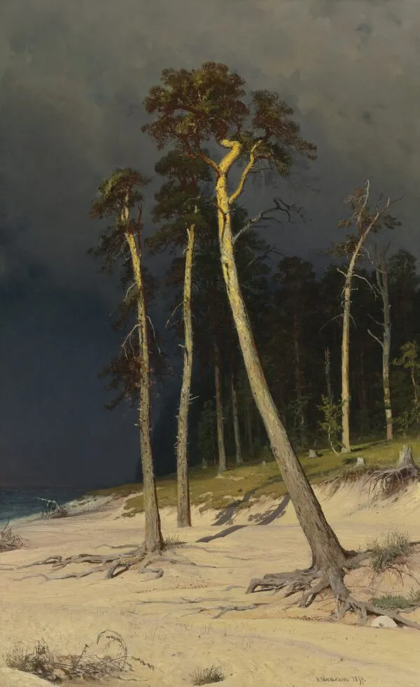Sandy Coastline (1879) by Ivan Shishkin — original painting reproduced as a hand-painted oil on canvas