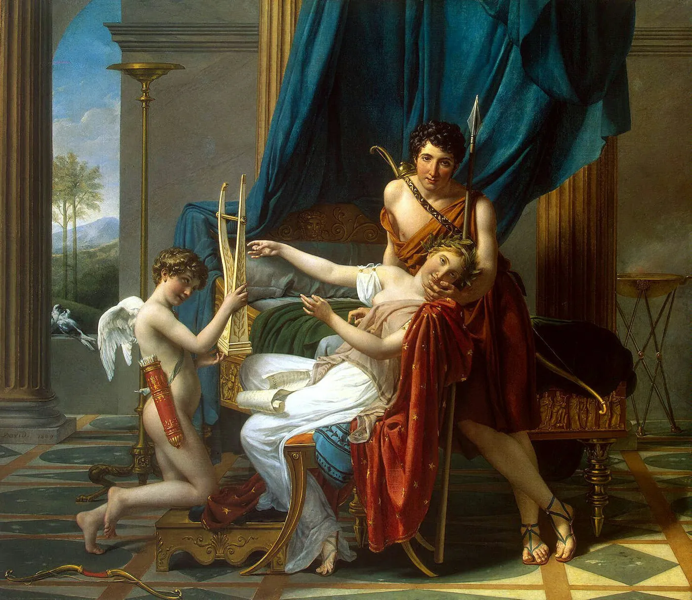 Sappho and Phaon (1809) by Jacques-Louis David — original painting reproduced as a hand-painted oil on canvas