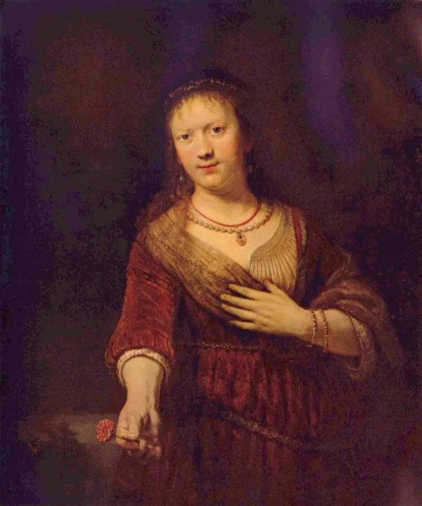 Saskia as Flora (1641) by Rembrandt — original painting reproduced as a hand-painted oil on canvas