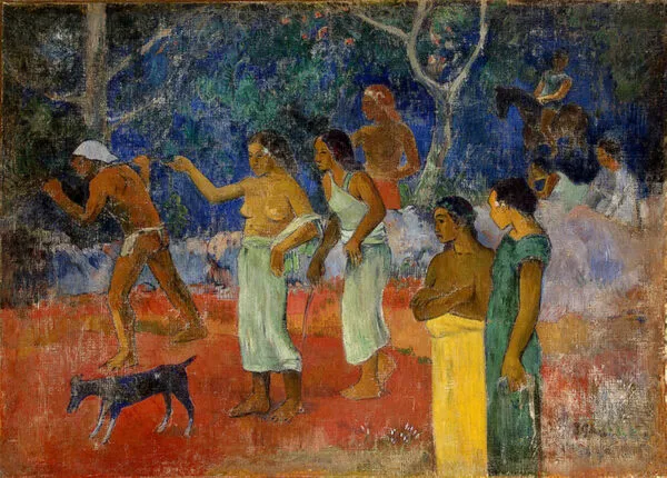 Scene from Tahitian Life (1896) by Paul Gauguin — original painting reproduced as a hand-painted oil on canvas