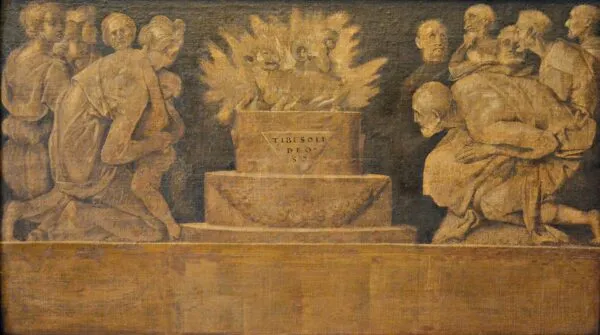 Scene of sacrifice (1545) by Pontormo — original painting reproduced as a hand-painted oil on canvas
