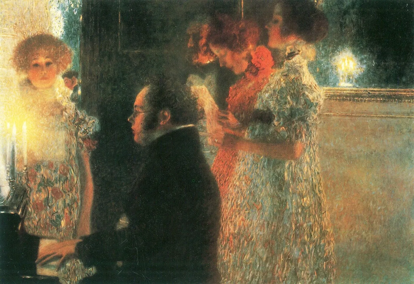 Schubert at the Piano II (1899) by Gustav Klimt — original painting reproduced as a hand-painted oil on canvas