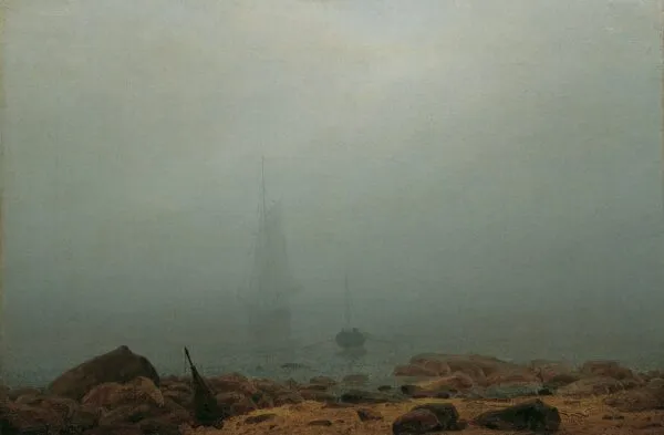 Sea beach in the fog (1807) by Caspar David Friedrich — original painting reproduced as a hand-painted oil on canvas