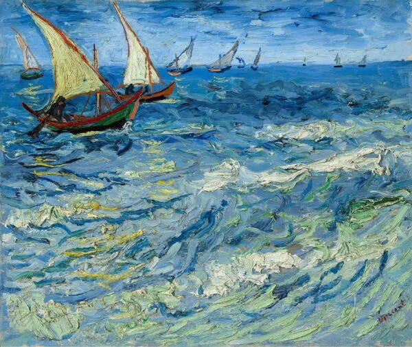 Seascape at Saintes-Maries (1888) by Vincent van Gogh — original painting reproduced as a hand-painted oil on canvas