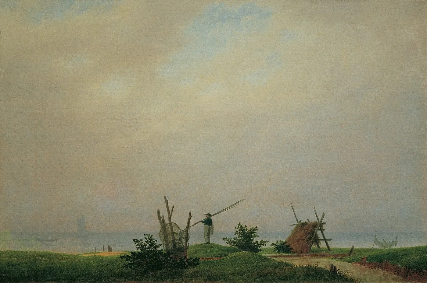 Seashore with fisherman (1807) by Caspar David Friedrich — original painting reproduced as a hand-painted oil on canvas