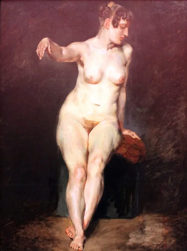 Seated Nude (1820) by Eugène Delacroix — original painting reproduced as a hand-painted oil on canvas