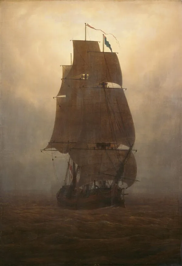 Segelschiff (1815) by Caspar David Friedrich — original painting reproduced as a hand-painted oil on canvas