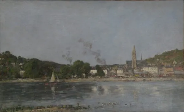 Seine, Caudebec-en-Caux (1889) by Eugène Louis Boudin — original painting reproduced as a hand-painted oil on canvas