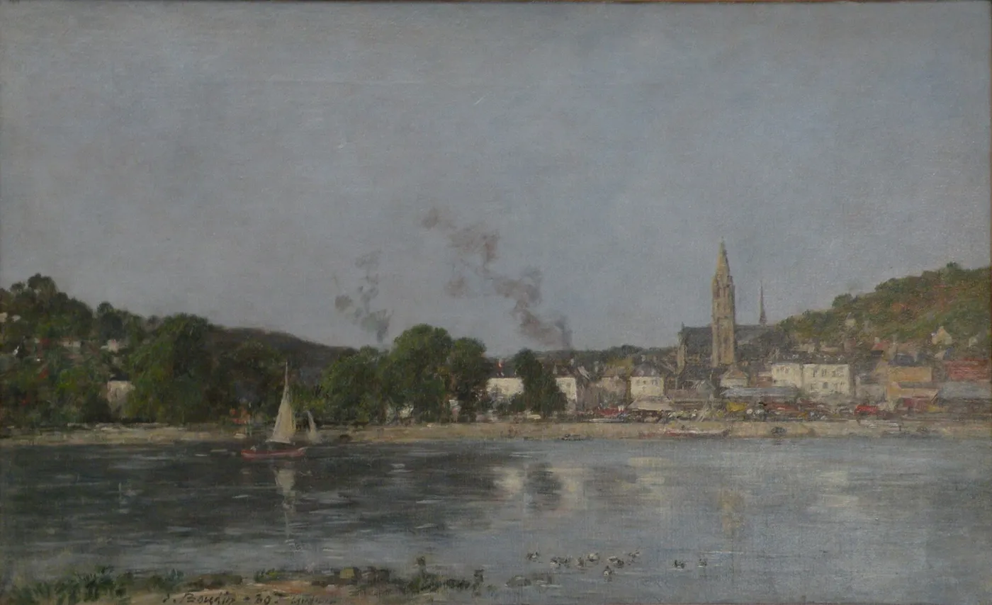 Seine, Caudebec-en-Caux (1889) by Eugène Louis Boudin — original painting reproduced as a hand-painted oil on canvas