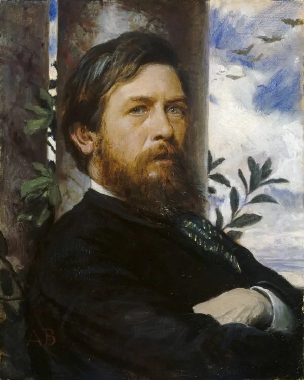 Self-portrait (1873) by Arnold Böcklin — original painting reproduced as a hand-painted oil on canvas