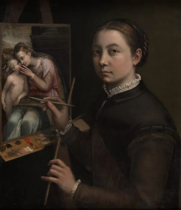 Self-portrait at an Easel (1556) by Sofonisba Anguissola — original painting reproduced as a hand-painted oil on canvas