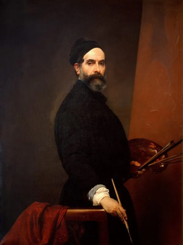 Self-portrait at the age of 57 (1848) by Francesco Hayez — original painting reproduced as a hand-painted oil on canvas