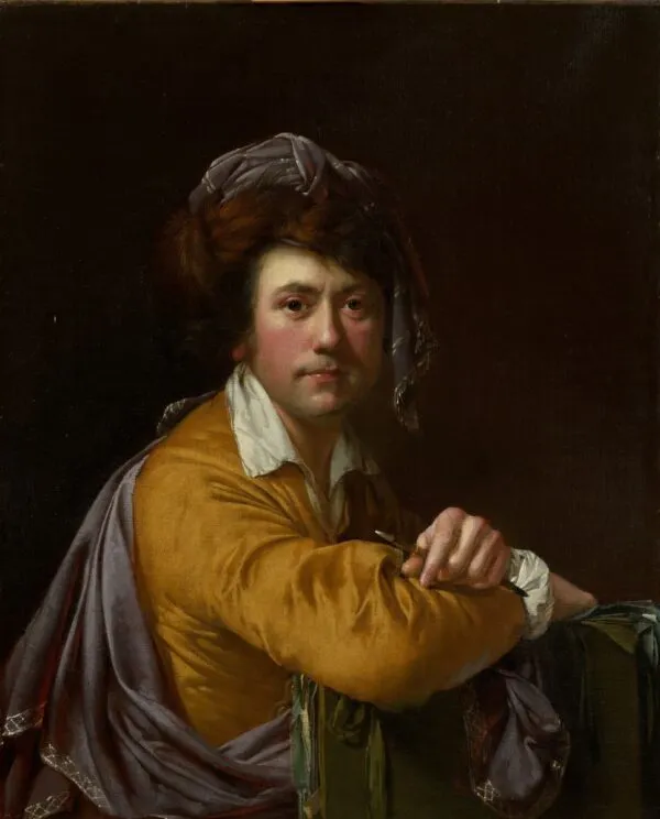 Self Portrait at the Age of about Forty; Verso: Study for 'An Experiment on a Bird in the Air Pump' (1800) by Joseph Wright of Derby — original painting reproduced as a hand-painted oil on canvas