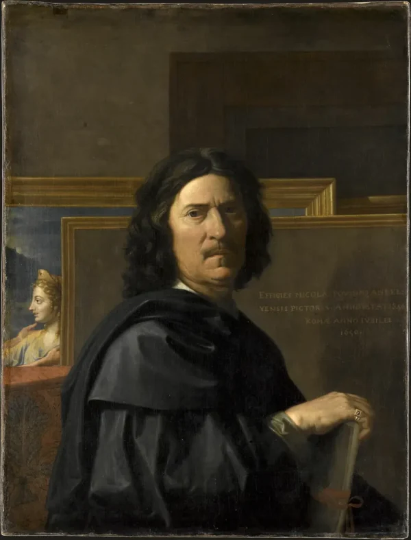 Self-portrait (1650) by Nicolas Poussin — original painting reproduced as a hand-painted oil on canvas