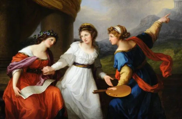 Self-portrait of the Artist Hesitating between the Arts of Music and Painting (1794) by Angelica Kauffmann — original painting reproduced as a hand-painted oil on canvas