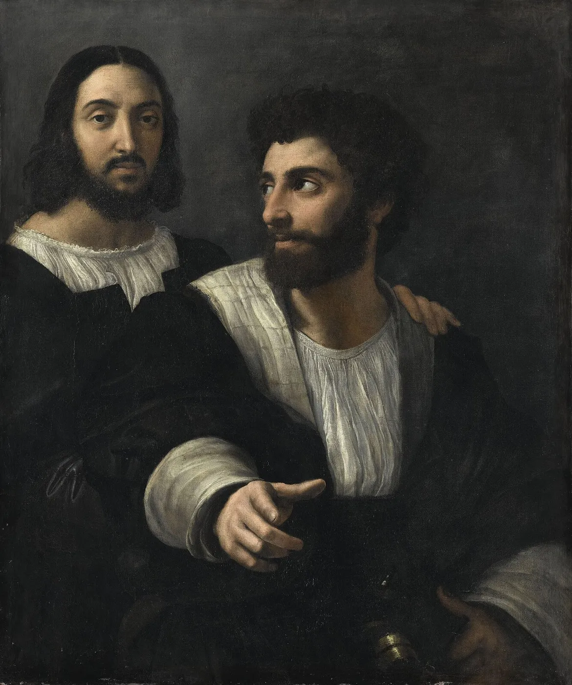 Self-portrait with a friend (1510) by Raphael — original painting reproduced as a hand-painted oil on canvas