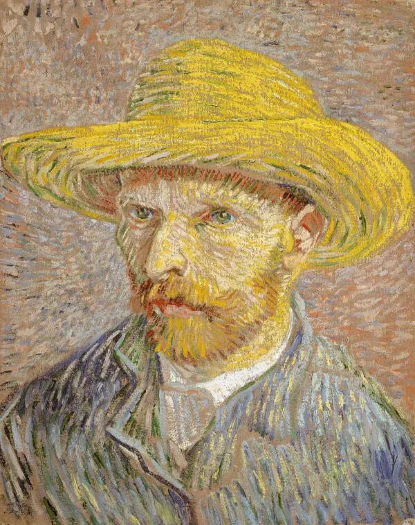 Self-Portrait with a Straw Hat (1887) by Vincent van Gogh — original painting reproduced as a hand-painted oil on canvas