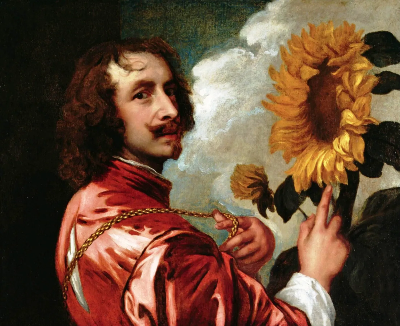 Self-portrait with a Sunflower (1632) by Anthony van Dyck — original painting reproduced as a hand-painted oil on canvas
