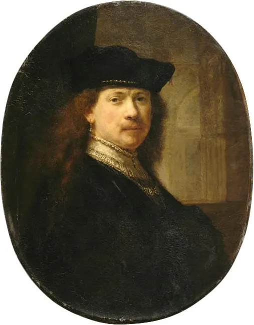 Self-portrait with architectural elements in the background — Rembrandt