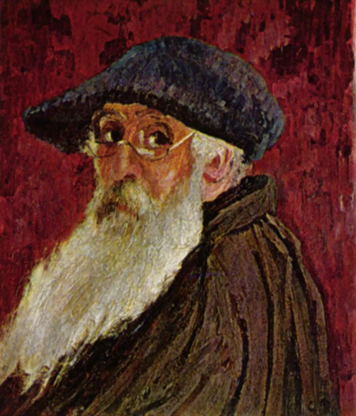 Self-Portrait with Beret and Spectacles (1896) by Camille Pissarro — original painting reproduced as a hand-painted oil on canvas
