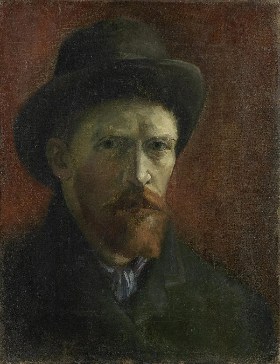 Self-Portrait with Felt Hat (1886) by Vincent van Gogh — original painting reproduced as a hand-painted oil on canvas