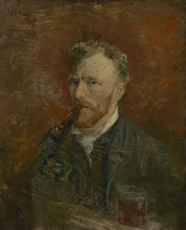 Self-Portrait with Glass (1887) by Vincent van Gogh — original painting reproduced as a hand-painted oil on canvas