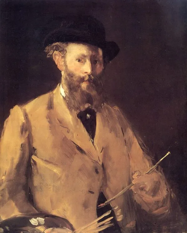 Self-Portrait with Palette (1879) by Édouard Manet — original painting reproduced as a hand-painted oil on canvas