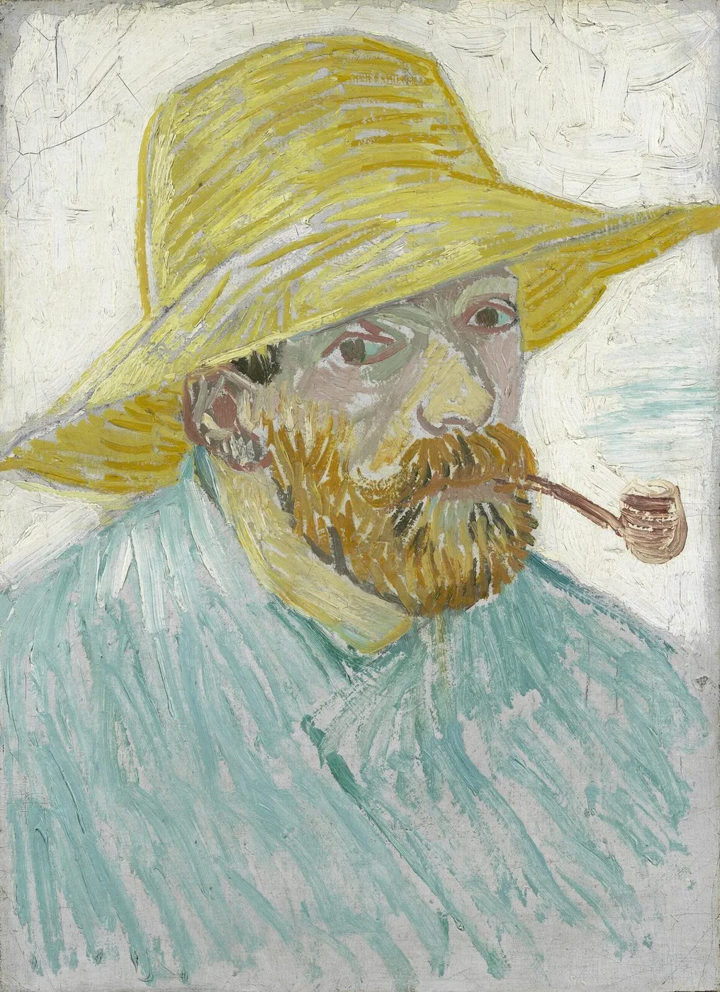 Self-Portrait with Pipe and Straw Hat (1887) by Vincent van Gogh — original painting reproduced as a hand-painted oil on canvas