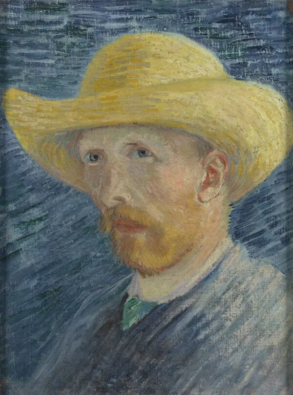 Self-Portrait with Straw Hat (1887) by Vincent van Gogh — original painting reproduced as a hand-painted oil on canvas