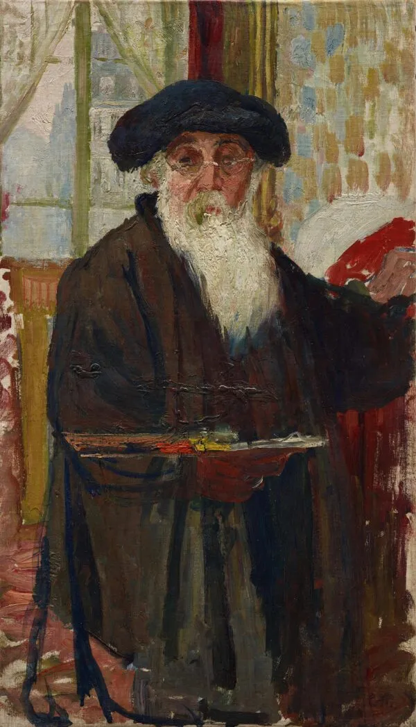 Self_Portrait with Palette (1896) by Camille Pissarro — original painting reproduced as a hand-painted oil on canvas