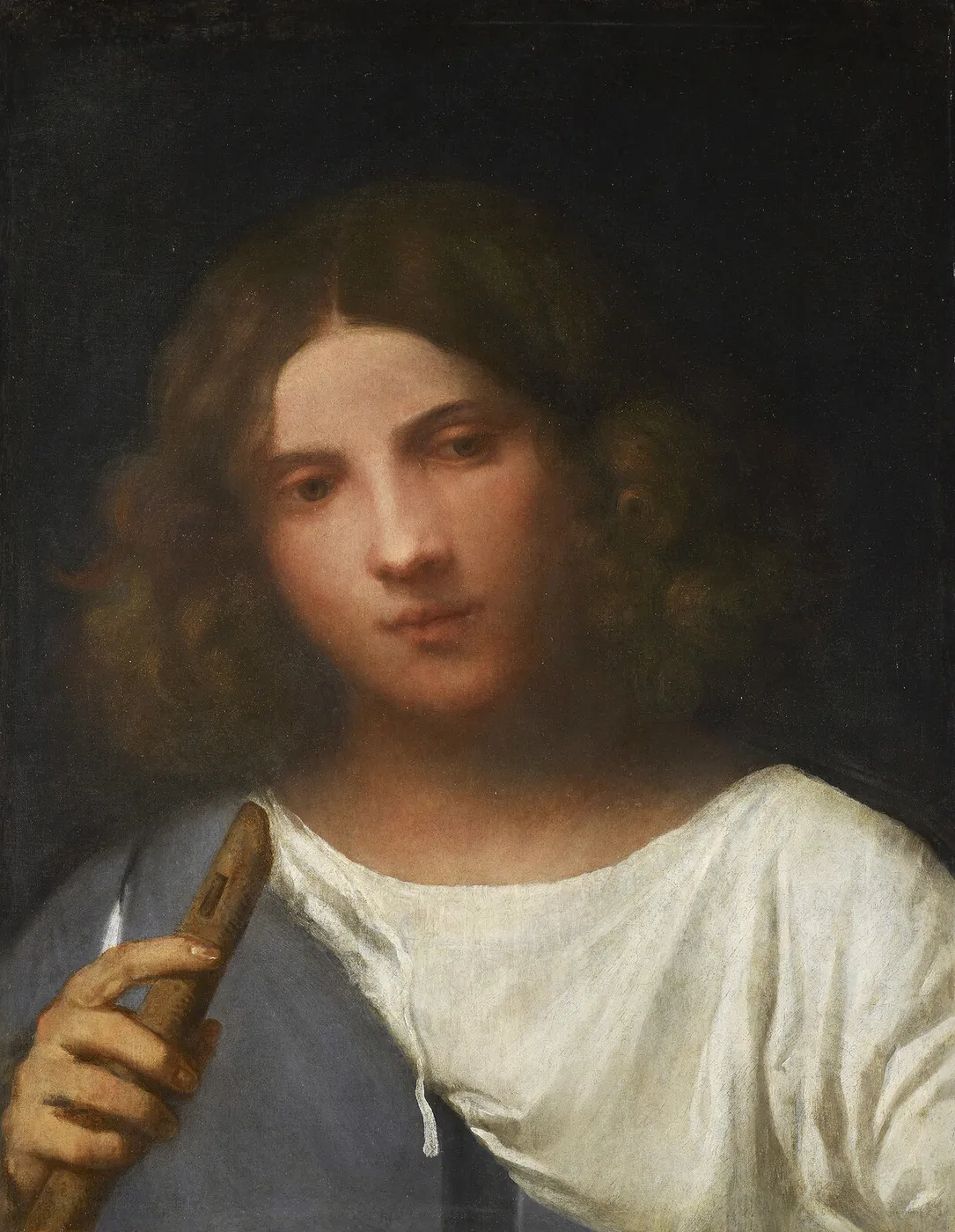 Shepherd with a Flute (1510) by Titian — original painting reproduced as a hand-painted oil on canvas