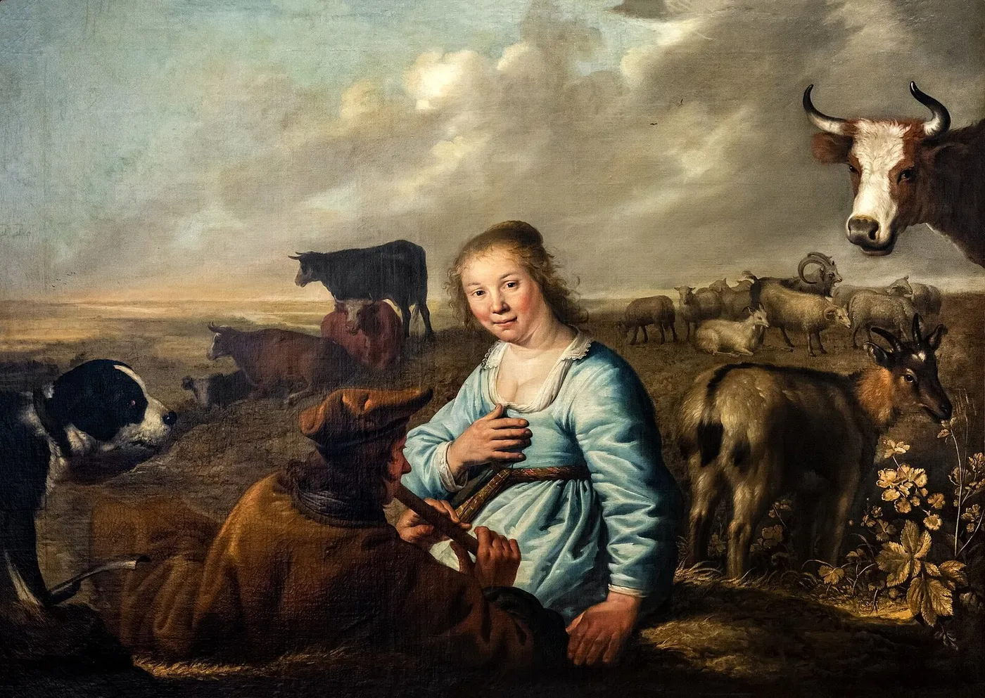 Shepherds in a Landscape (1640) by Aelbert Cuyp — original painting reproduced as a hand-painted oil on canvas