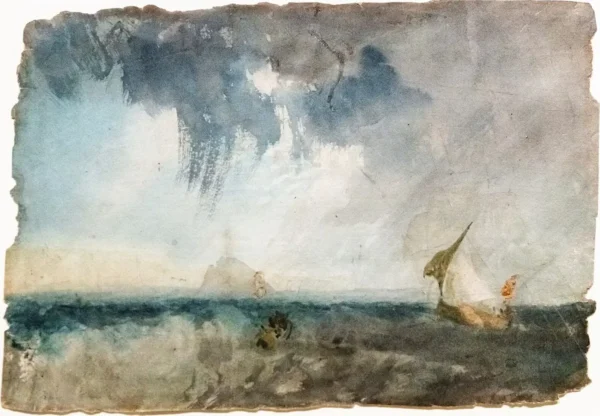 Shipping off the Mewstone (possibly a study for the ‘Southern Coast’) (1811) by J. M. W. Turner — original watercolour reproduced as a hand-painted oil on canvas