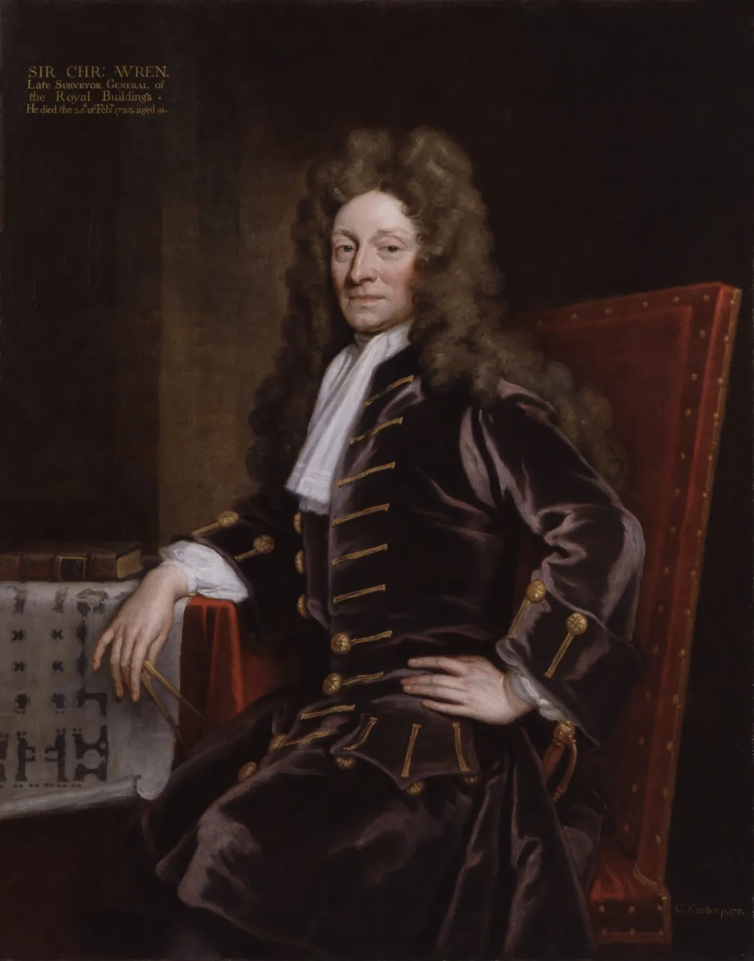 Sir Christopher Wren (1711) by Godfrey Kneller — original painting reproduced as a hand-painted oil on canvas