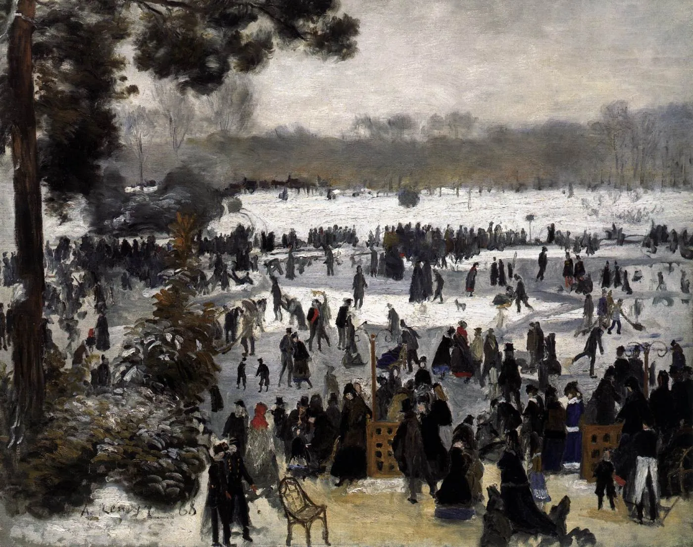Skaters in the Bois de Boulogne (1868) by Pierre-Auguste Renoir — original painting reproduced as a hand-painted oil on canvas