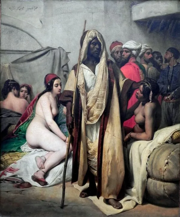 Slave market (1836) by Horace Vernet — original painting reproduced as a hand-painted oil on canvas