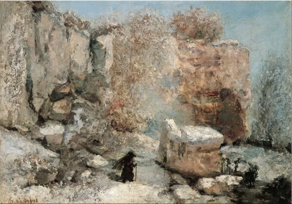 Snow Effect in a Quarry (1870) by Gustave Courbet — original painting reproduced as a hand-painted oil on canvas