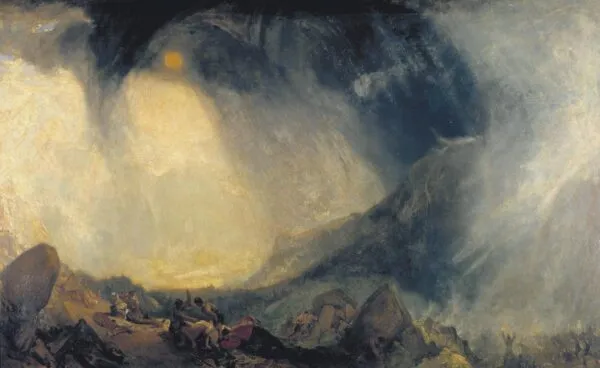 Snow Storm: Hannibal and his Army Crossing the Alps (1812) by J. M. W. Turner — original painting reproduced as a hand-painted oil on canvas