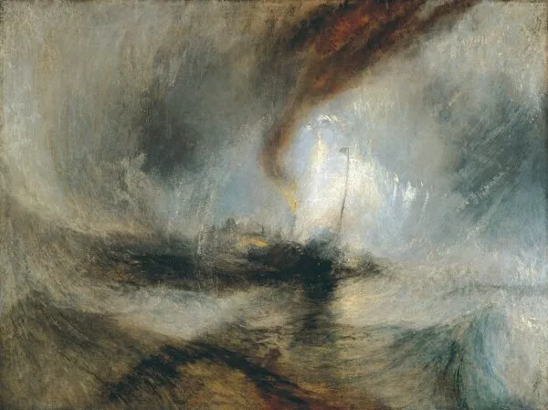 Snow Storm: Steam-Boat off a Harbour's Mouth (1842) by J. M. W. Turner — original painting reproduced as a hand-painted oil on canvas