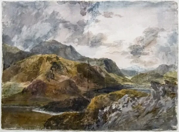 Snowdon and Dinas Emrys from above Beddgelert by J. M. W. Turner — original watercolour reproduced as a hand-painted oil on canvas