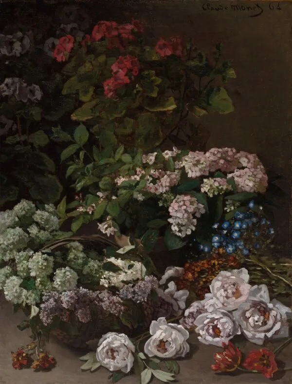 Spring Flowers (1864) by Claude Monet — original painting reproduced as a hand-painted oil on canvas