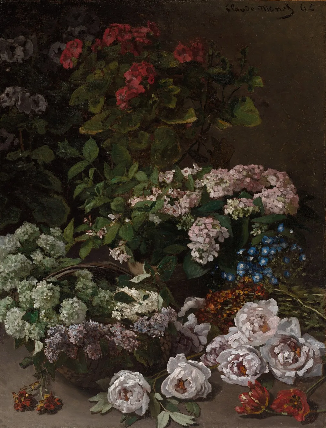 Spring Flowers (1864) by Claude Monet — original painting reproduced as a hand-painted oil on canvas
