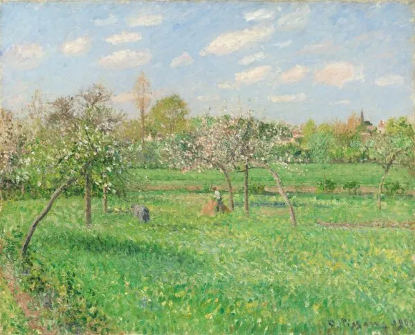 Spring, Morning, Cloudy, Éragny (1900) by Camille Pissarro — original painting reproduced as a hand-painted oil on canvas
