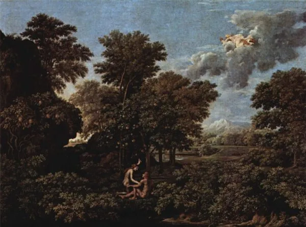 Spring (1662) by Nicolas Poussin — original painting reproduced as a hand-painted oil on canvas