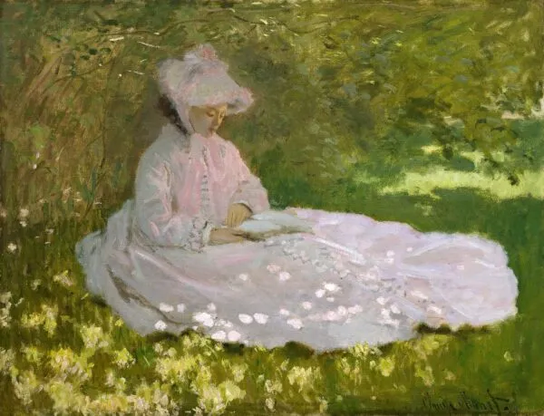 Springtime (1872) by Claude Monet — original painting reproduced as a hand-painted oil on canvas