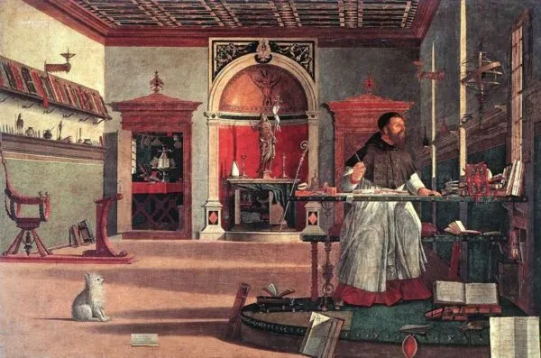St. Augustine in His Study (1502) by Vittore Carpaccio — original painting reproduced as a hand-painted oil on canvas