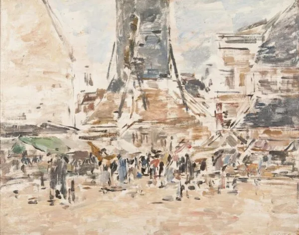 St. Catherine's Market in Honfleur (1890) by Eugène Louis Boudin — original painting reproduced as a hand-painted oil on canvas